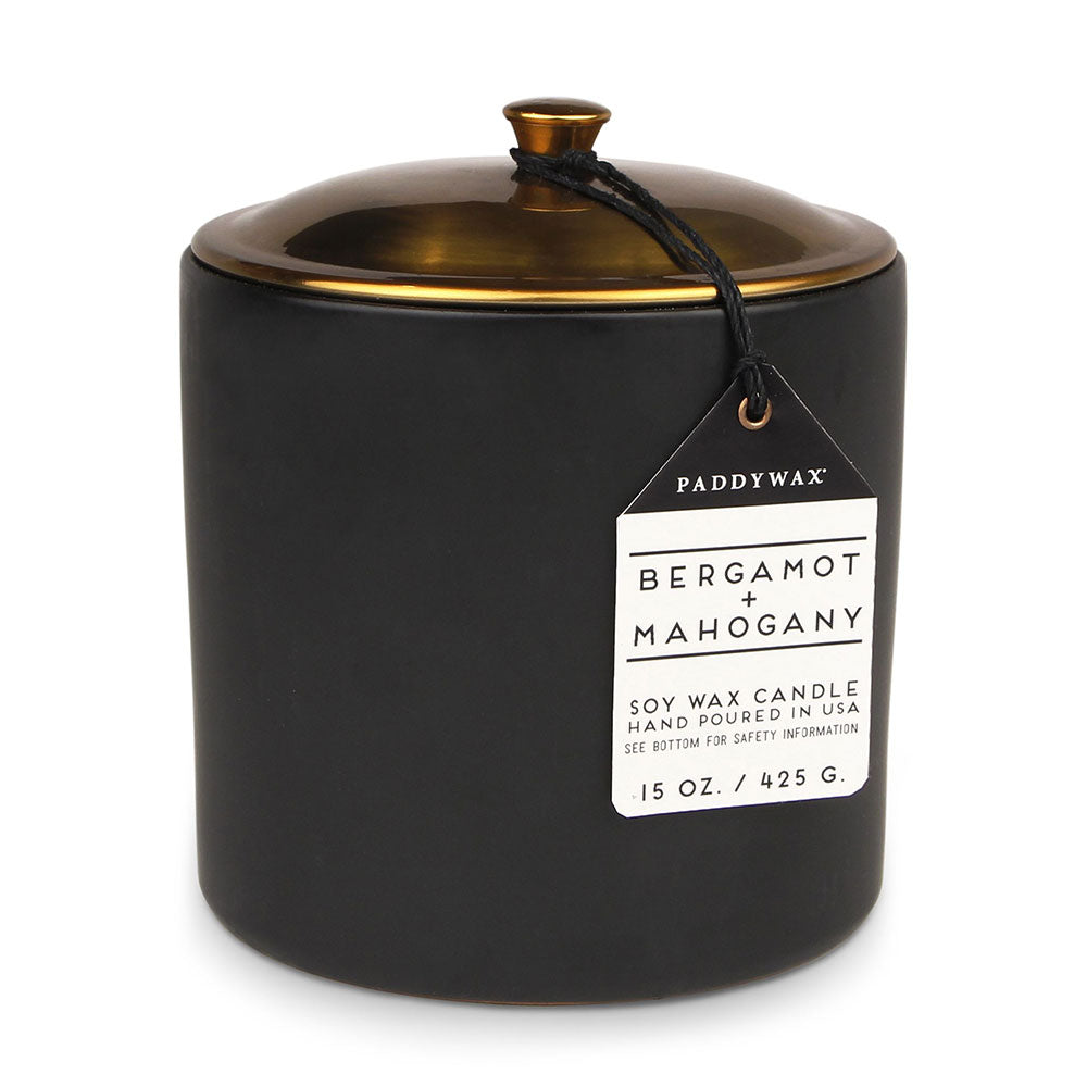 Hygge bergamot mahogonljus i keramik (svart)