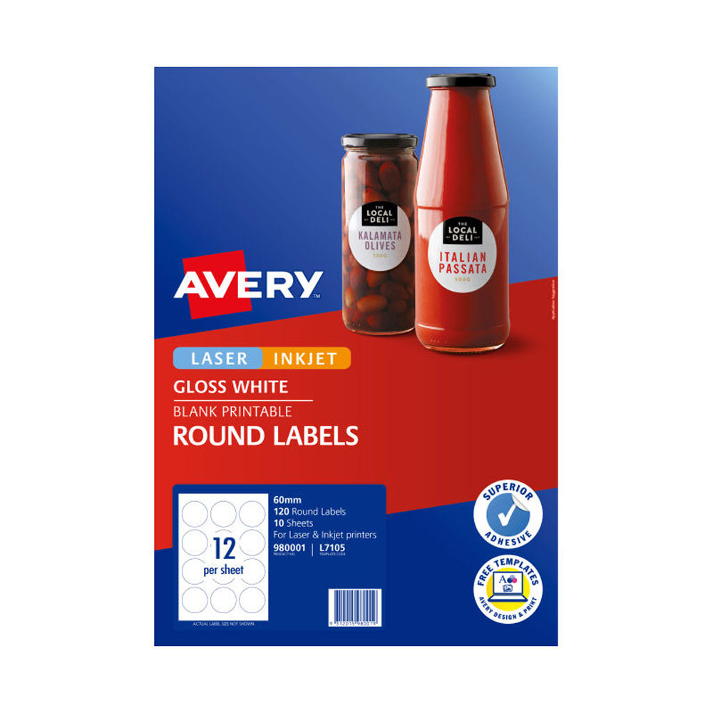 Avery Round Etiquetas 60 mm 12up 10pk