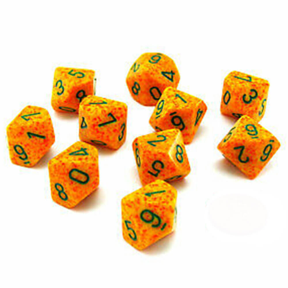 Chessex D10 Polyedrale 10-die gespikkelde set