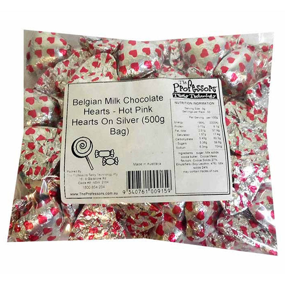 Belgische melkchocolade harten met roze harten print