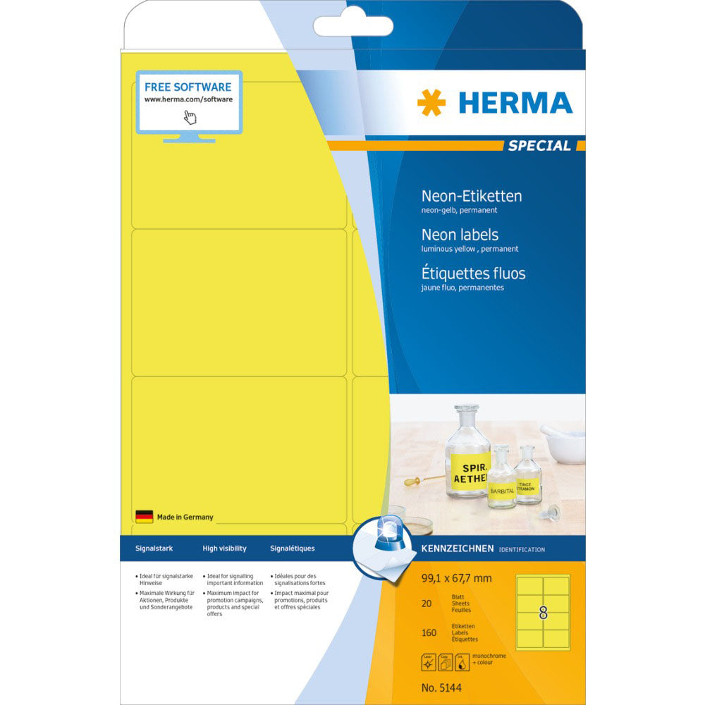 Herma lysande neonetiketter A4 20 st (99.1x67.7mm)