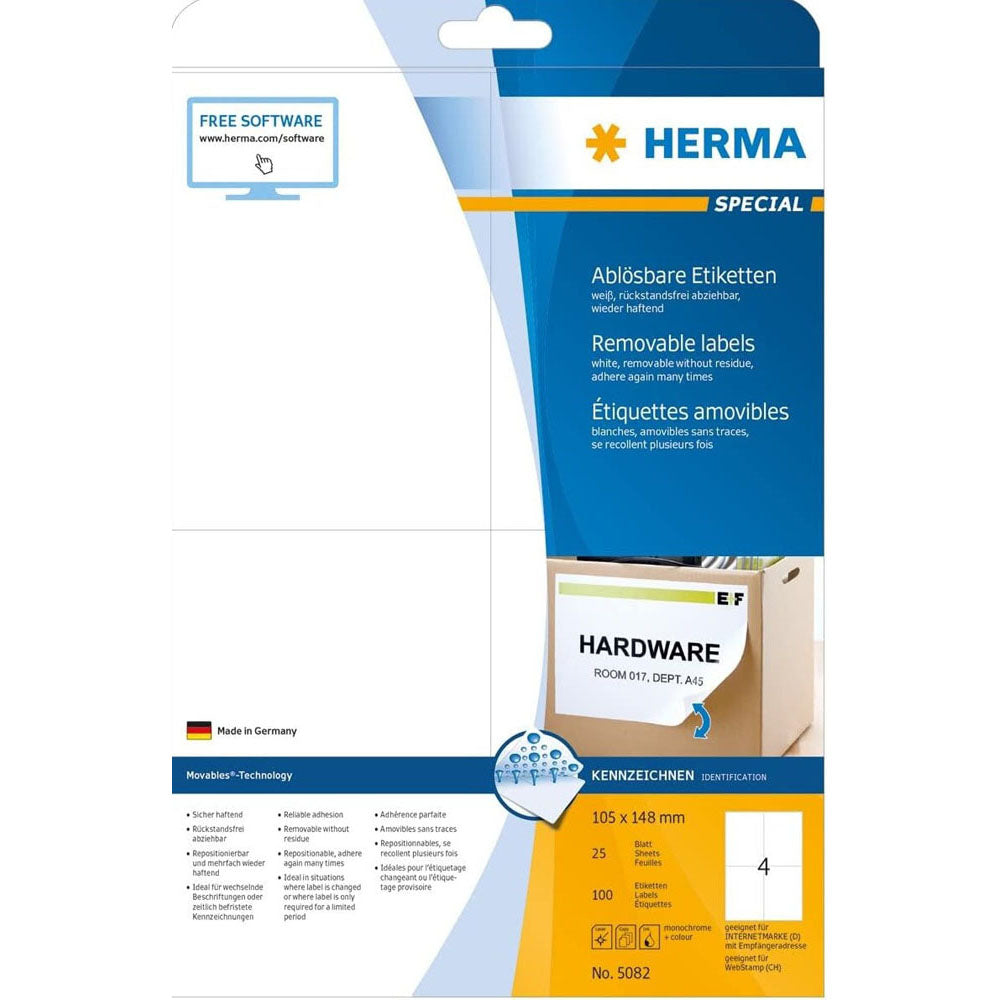 Herma avtagbara etiketter A4 105mm 25 st (vit)