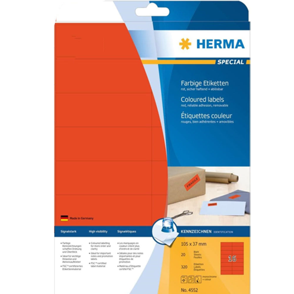 Herma aftagelige farvede etiketter A4 20pc (105x37mm)