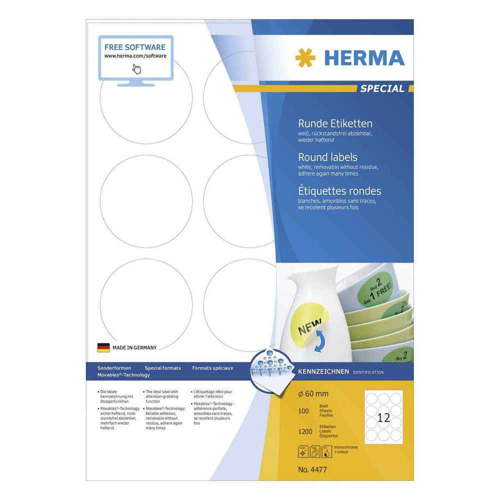 Herma Round aftagelige etiketter 100 pc (hvid)