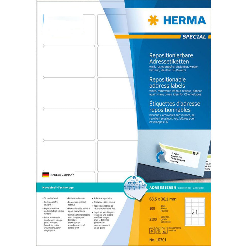 Herma -klæbende adresseetiketter A4 100pc (hvid)