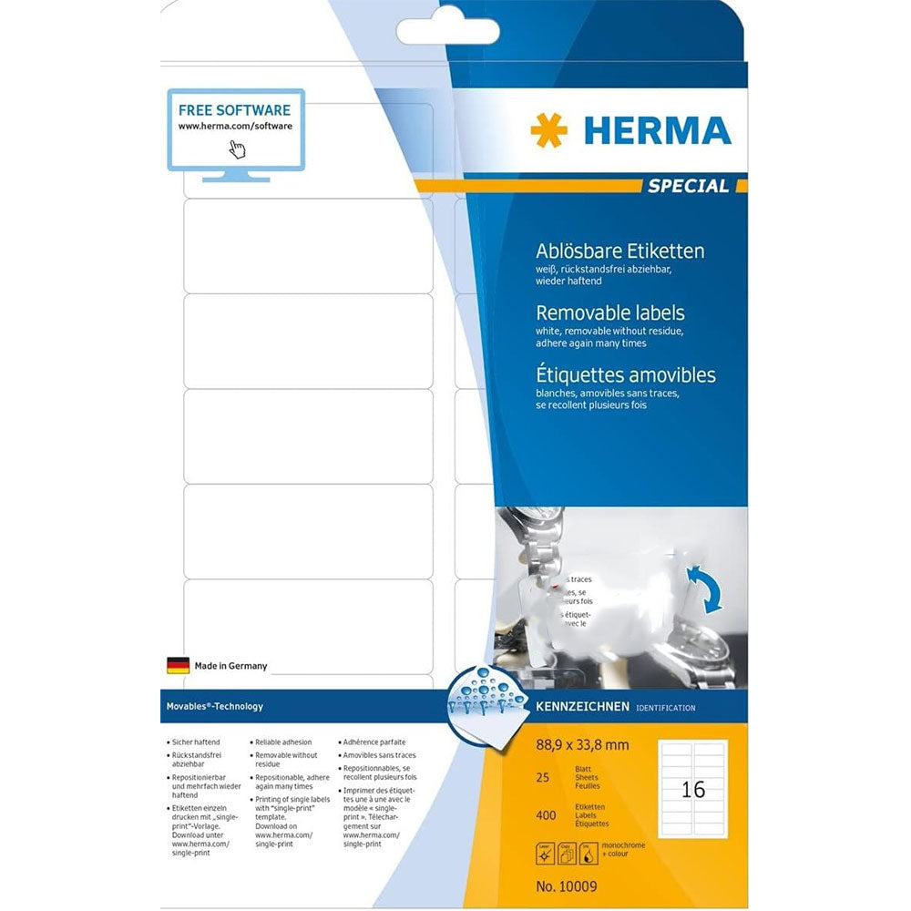 Herma Removable Labels A4 88.9mm 25pc（白）