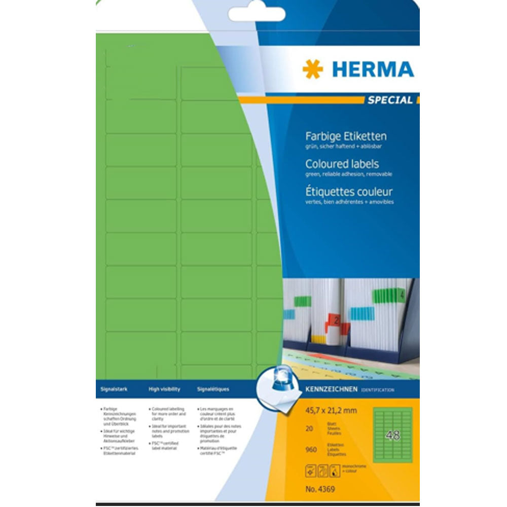 Herma avtagbar färgade etiketter A4 20 st (45.7x21.2mm)