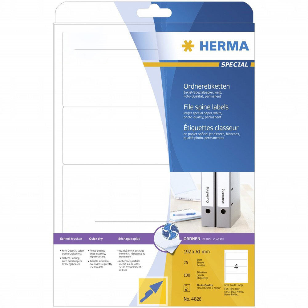 Herma File Spine Inkjet Labels A4 25pc (White)