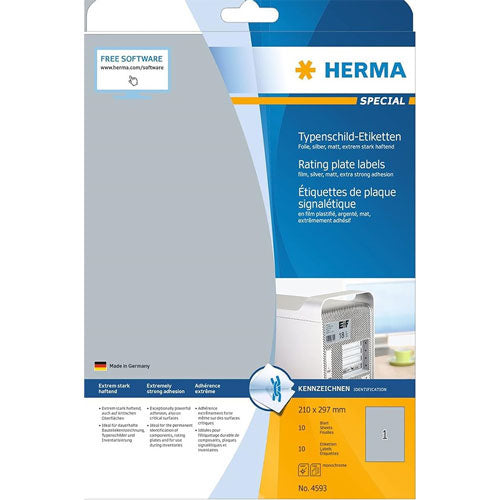 Herma Rating Plate Labels A4 10pc (Silver)