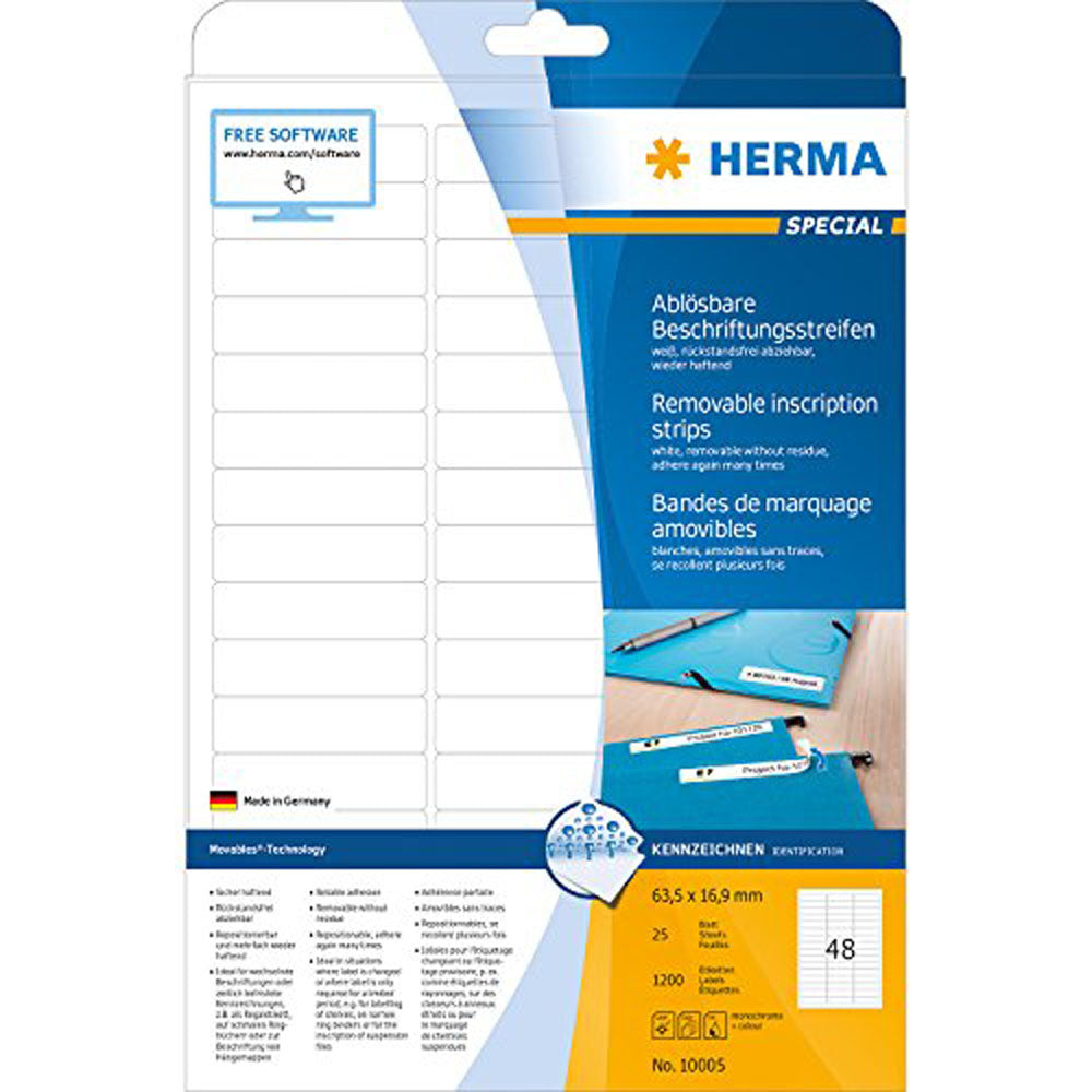 Herma avtagbara etiketter A4 63,5mm 25 st (vit)