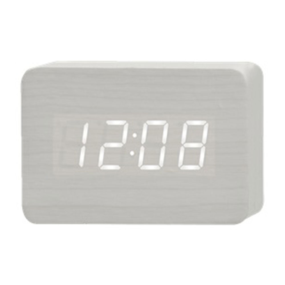 Reloj de mesa LED cuboide de madera