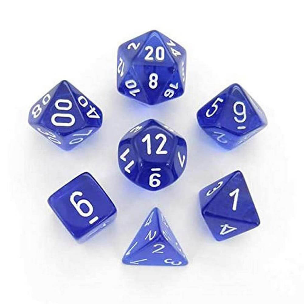 D7 Die set dobbelstenen doorzichtig poly (7 dobbelstenen)