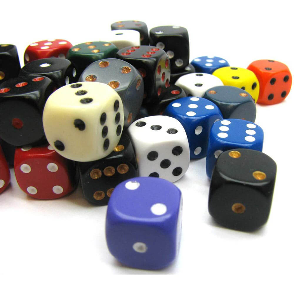 D6 DICE BORDED LOOST 12MM (50 DICE)