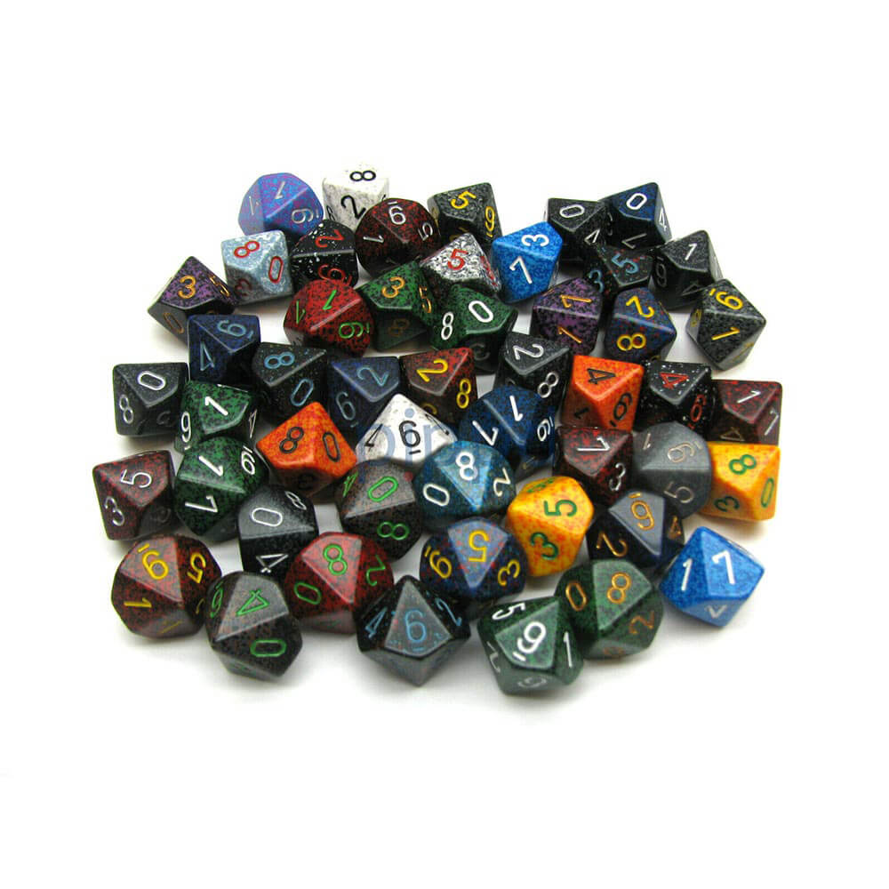 D10 terninger assortert løs polyhedral (50 terninger)