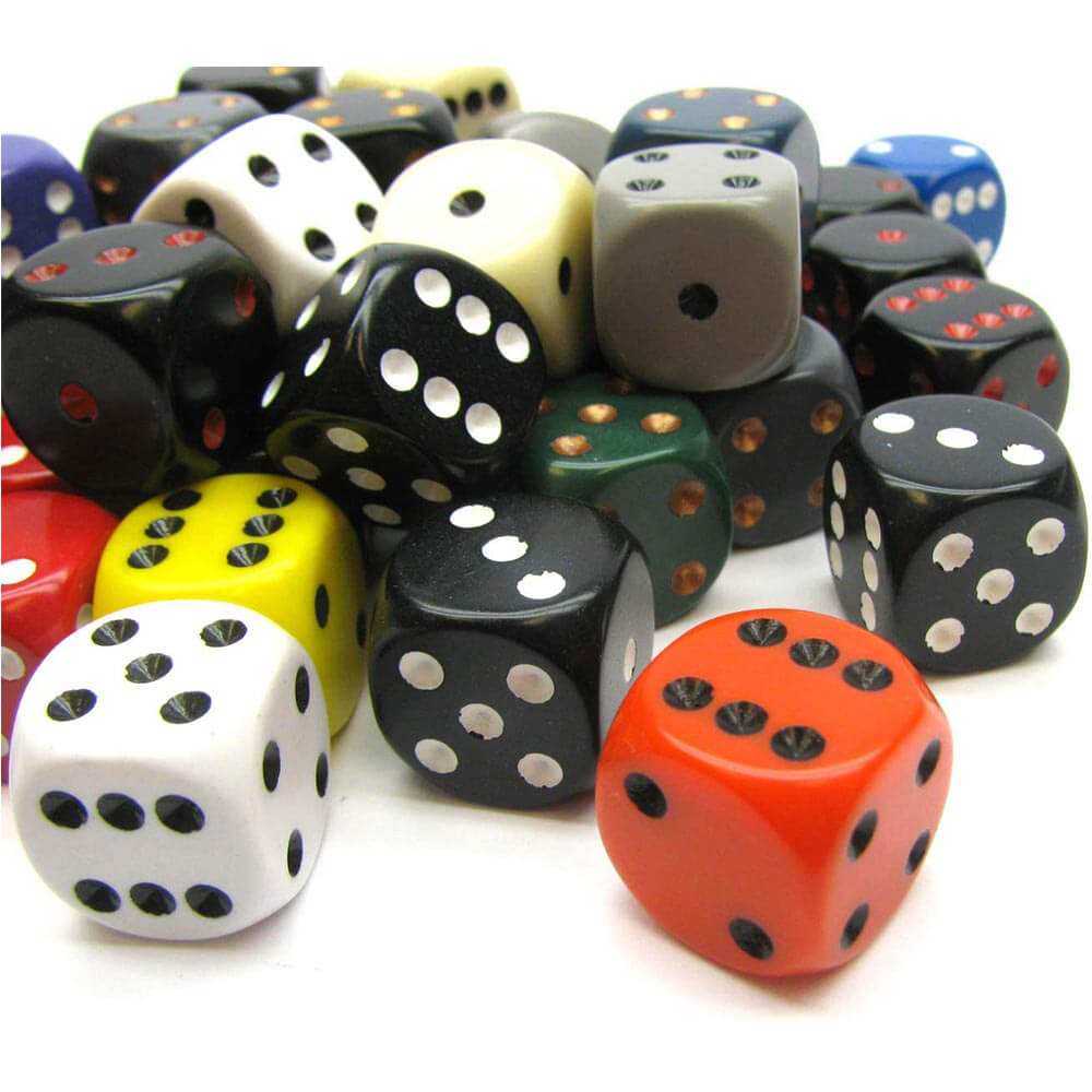 D6 Dice Assorted Loose 16mm (50 Dice)