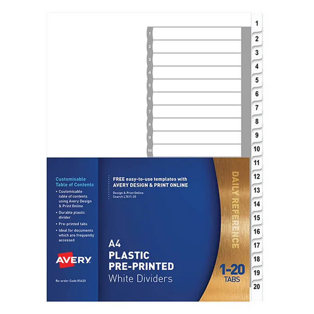 Avery Plastic Printed Dividers A4 (blanco)