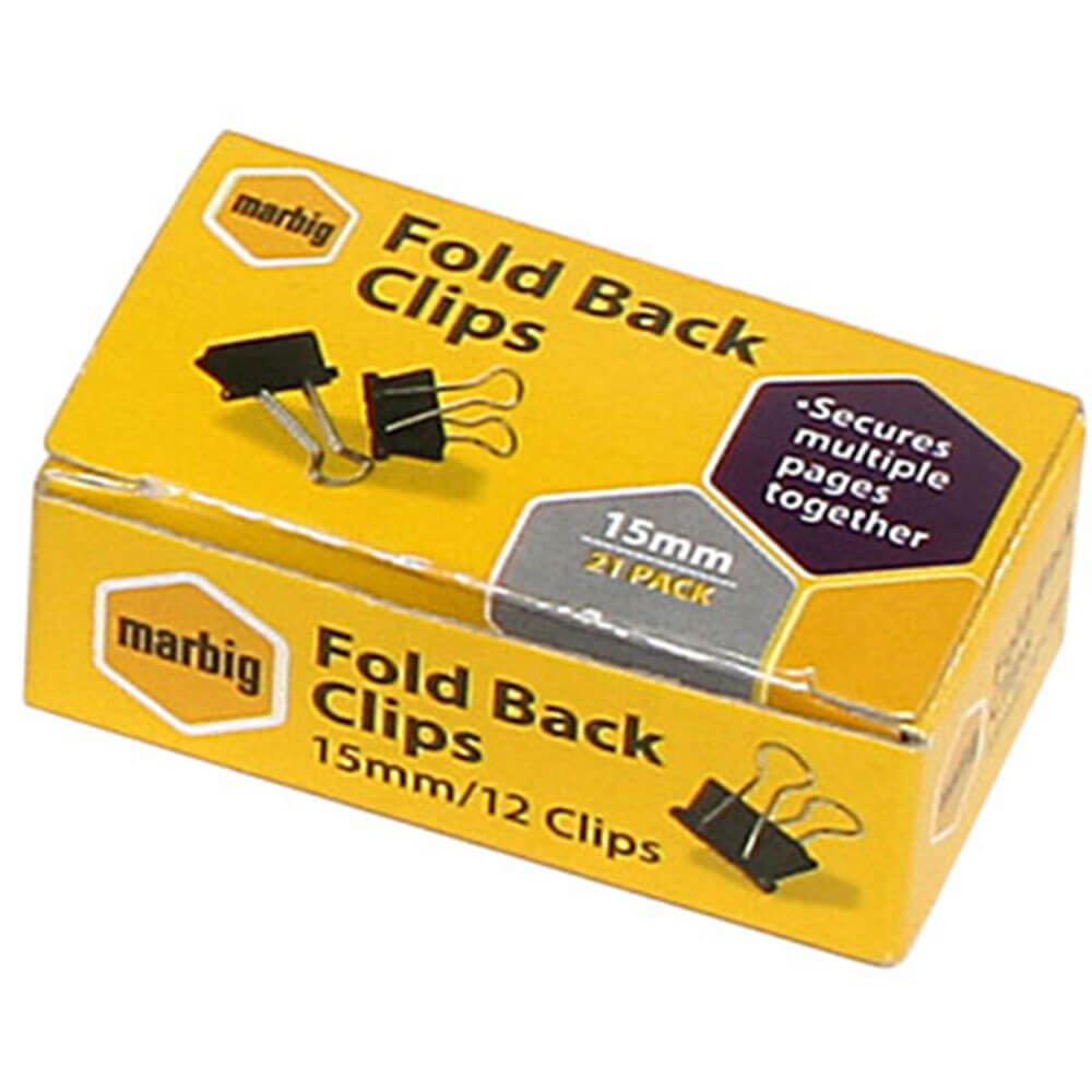 Marbig Fold Back Clips 12/Box (Schwarz)