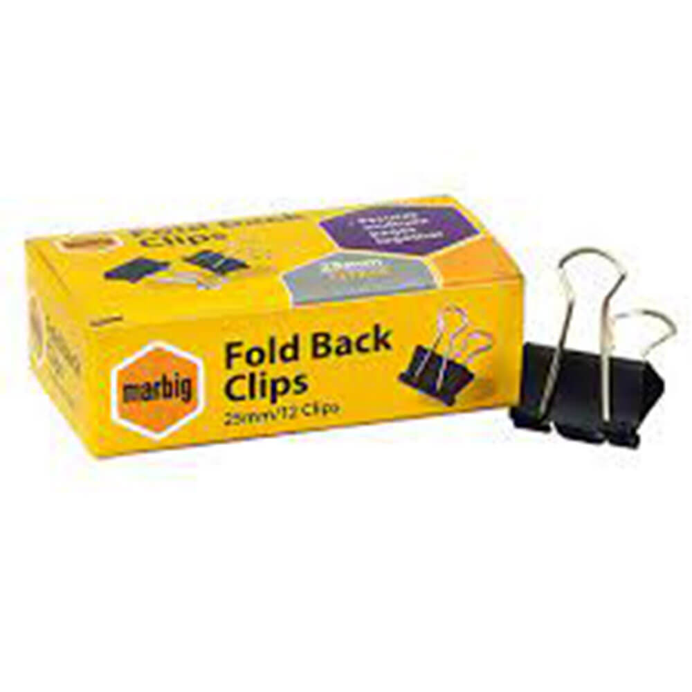 Marbig Fold Back Clips 12/Box (svart)