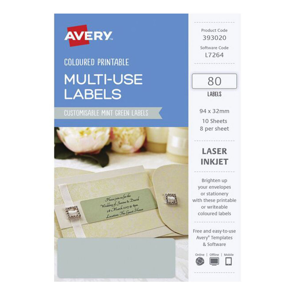 Avery rektangulær laseretikett 80pcs (94x32mm)