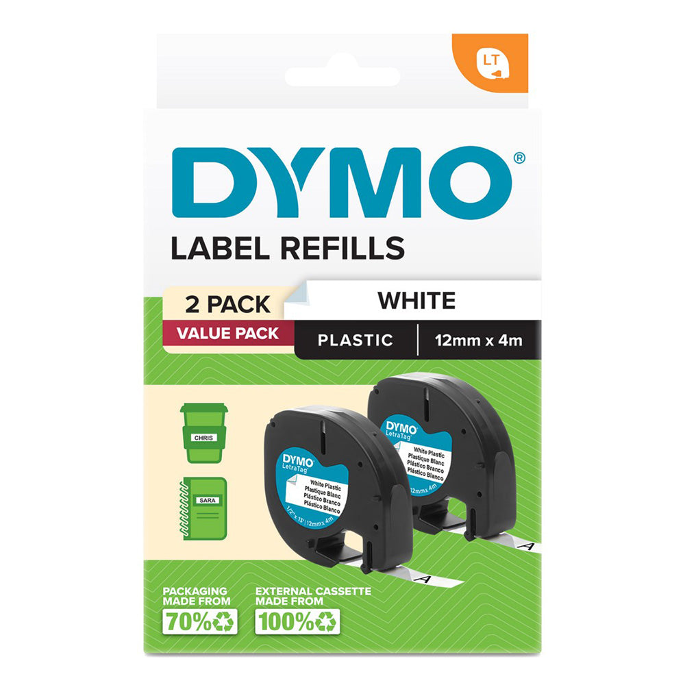 Nastro per etichetta in plastica dymo letrag 12x4mm (confezione di 2)