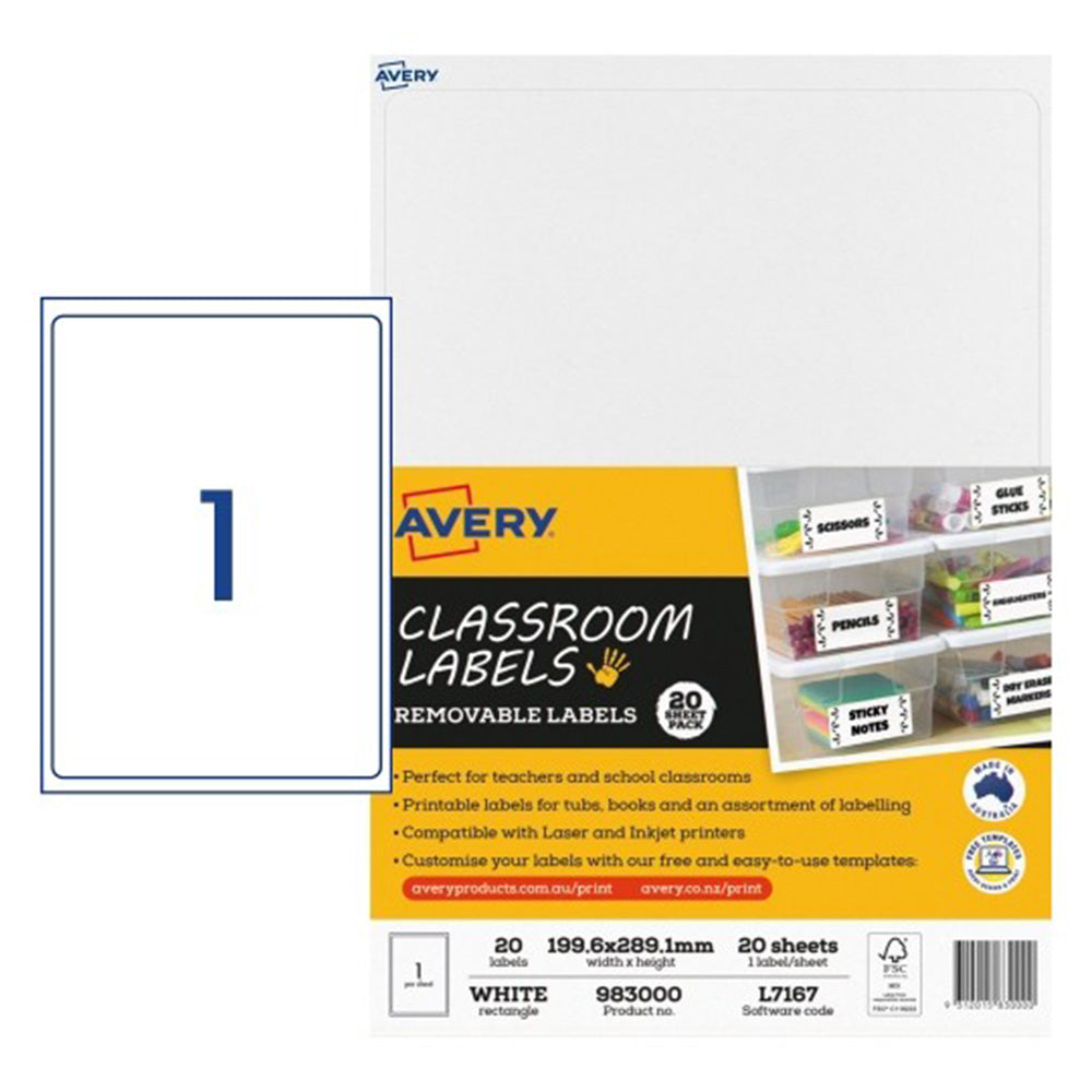 Étiquette de classe amovible Avery 20pcs