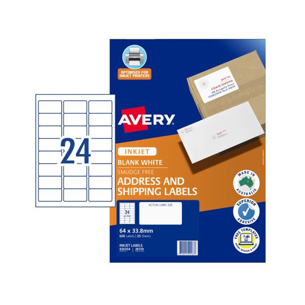 Rótulo de endereço a jato de tinta Avery 25pcs