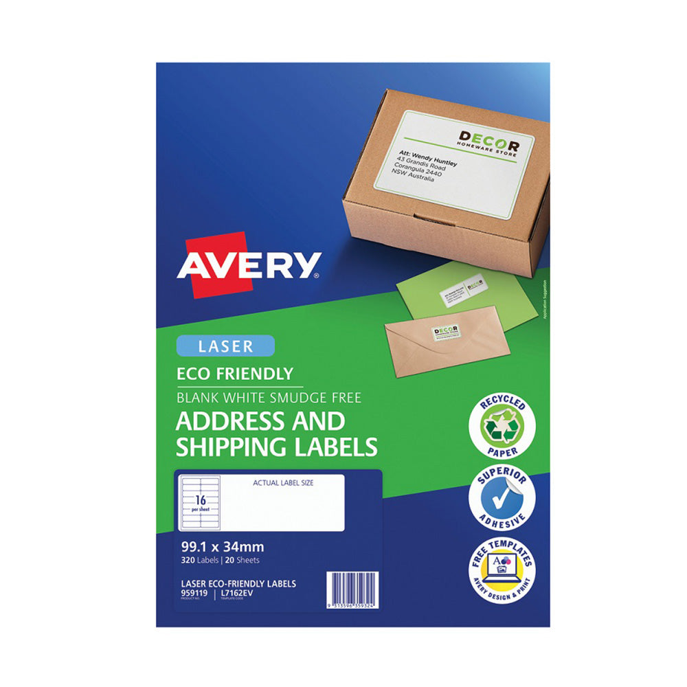 Avery Laser Eco Friendly Fraktetikett 20st