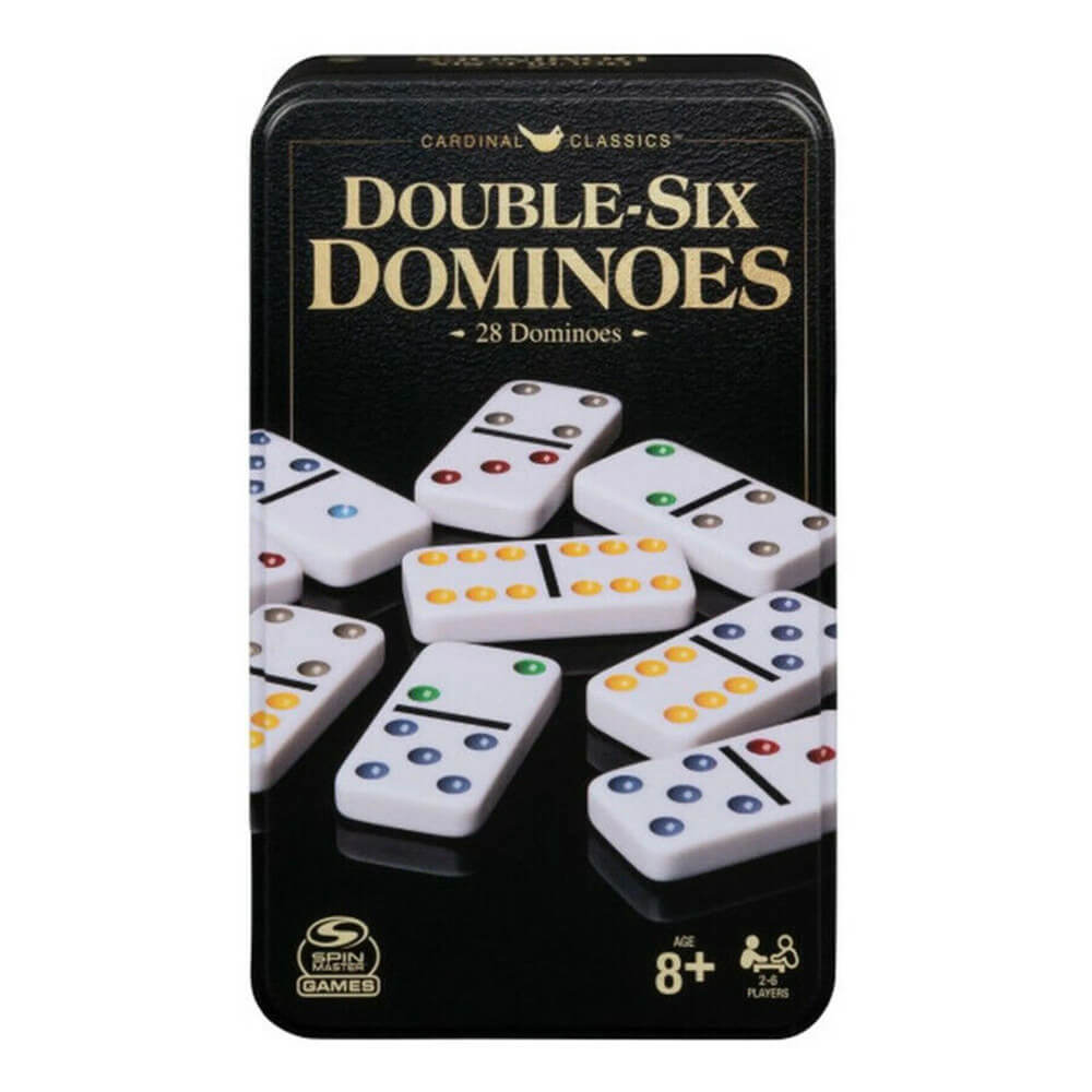 Classic Double 6 Coloured Dominoes in Tin