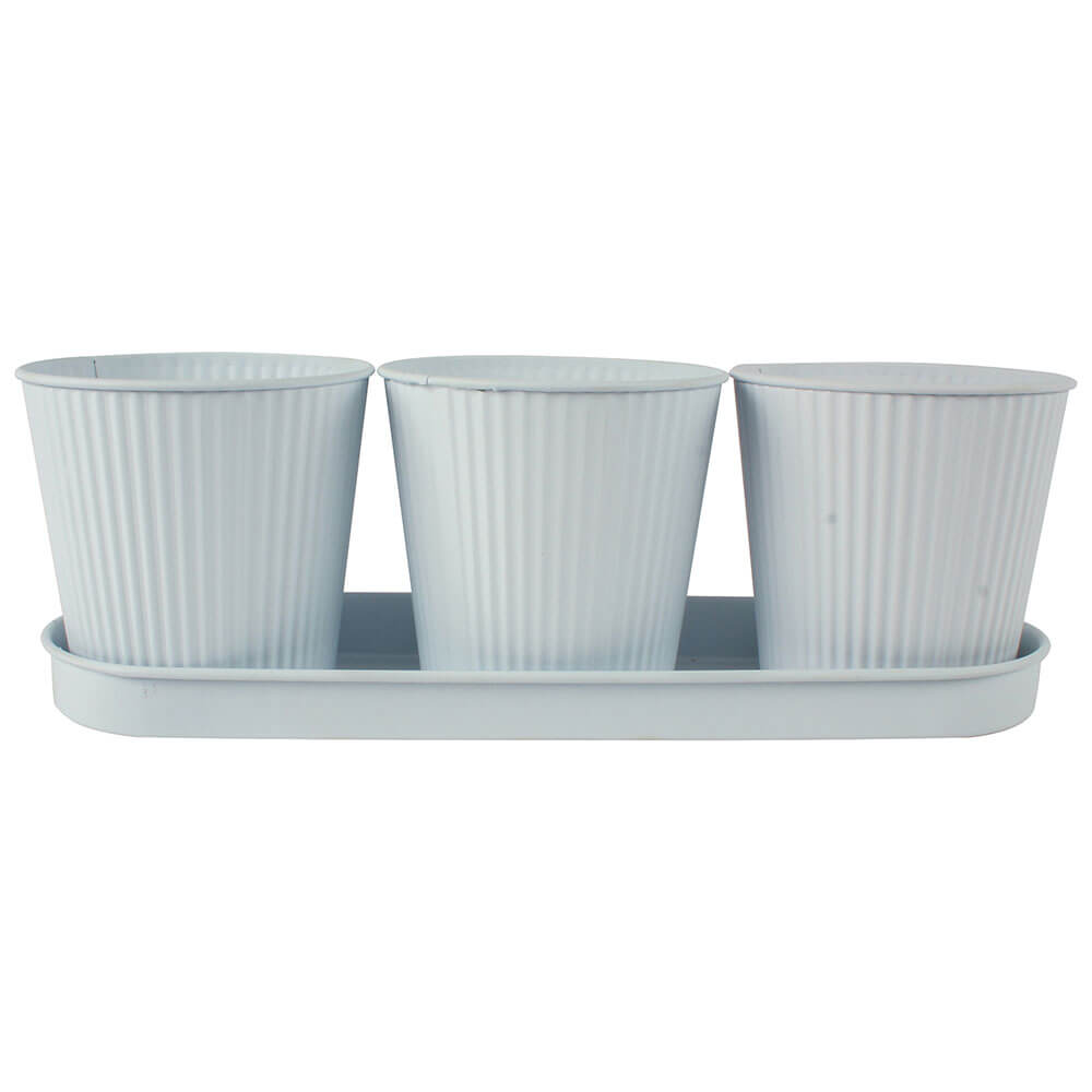 Maja Emboss 3 White Pot with Tray (34x11cm)