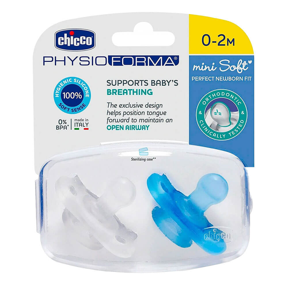 Chicco sykepleie fysio mini myk soother 2 stk (blå)