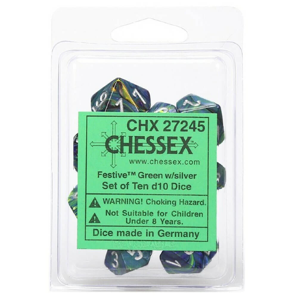 Chessex D10 Polyhedral 10-die Festlig sett