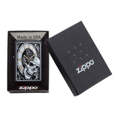 Zippo Matte Clock Skull Lighter