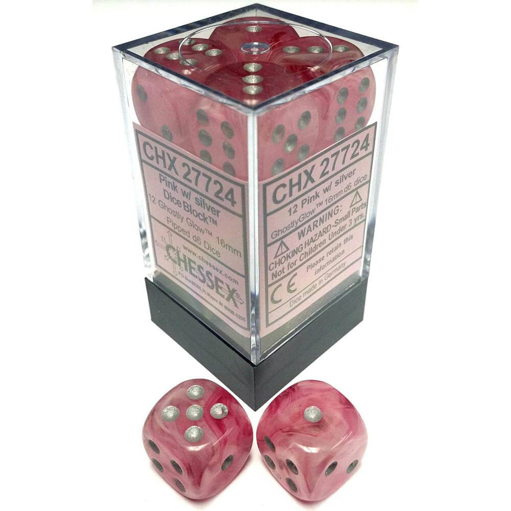 D6 DICE GHOSTLY GLOW 16MM (12 DICE)