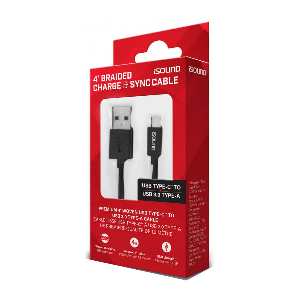 ISOUND USB-C flätad laddning och synkroniseringskabel (svart)