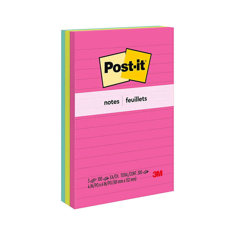 Post-It Notes 98x149mm Assorted (3pk)