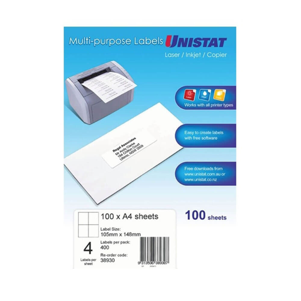 Unistat Laser/Inkjet/Copier Label 100pk