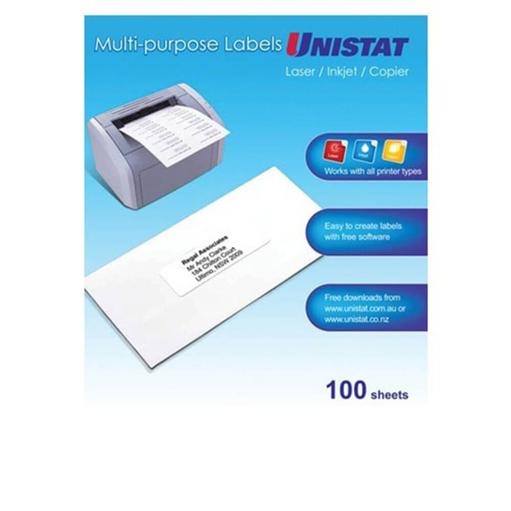 Unistat Laser/Inkjet/Copier Label 100pk