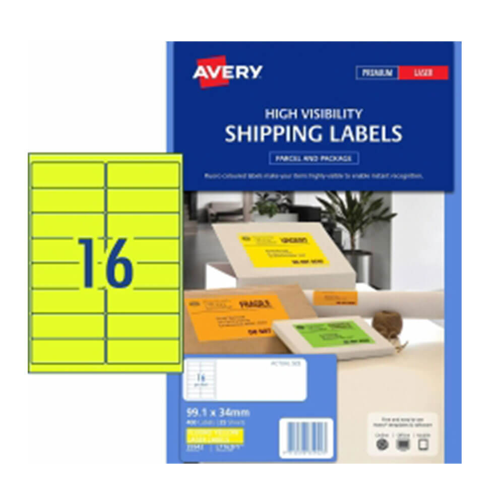 Avery High Vivisibility Shipping Label 25pk 16/sheet