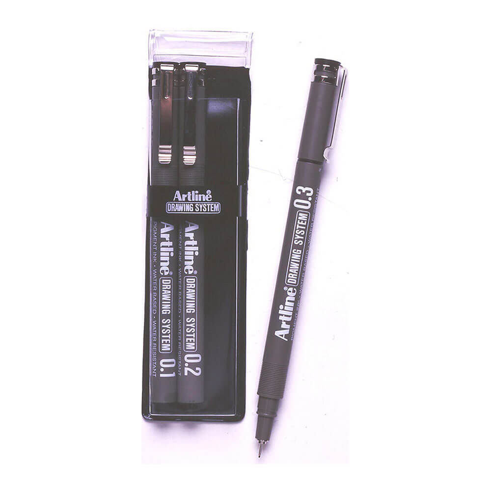 Artline Drawing System Pen Black (plånbok på 3)