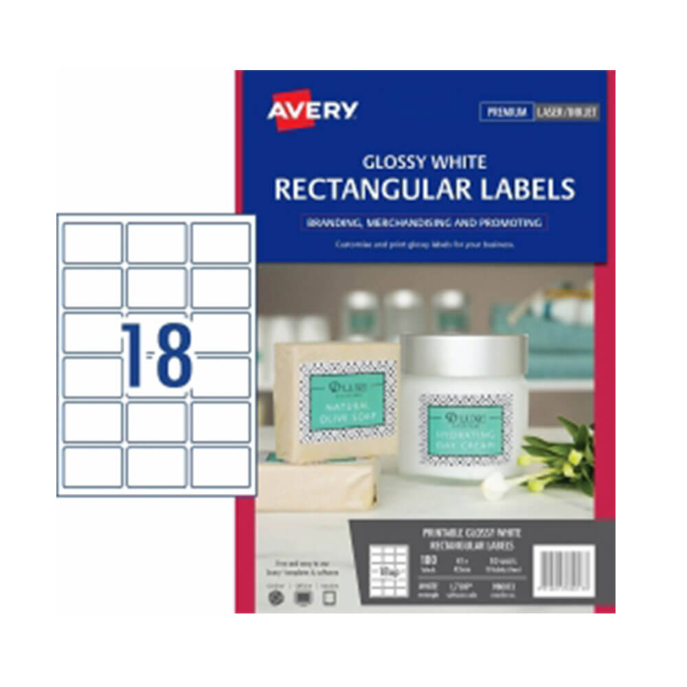 Avery rektangel glans etiketter 10pk vit