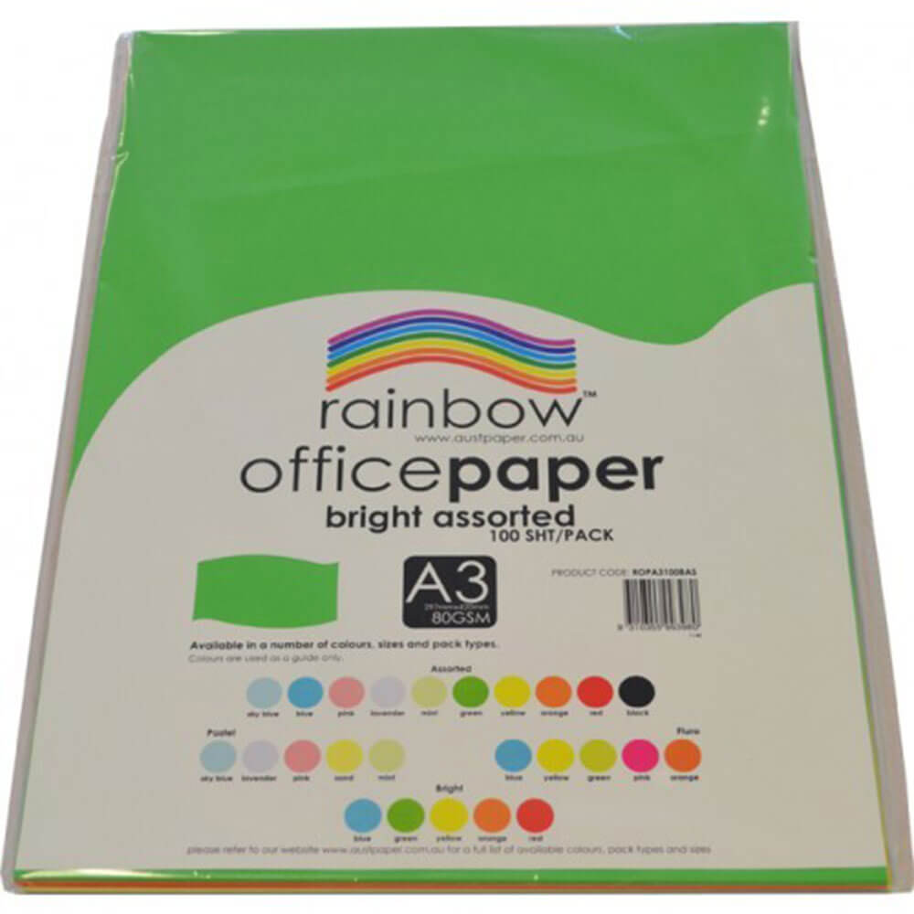 Rainbow Office Paper 100pk 80gsm (Bright Assortered)