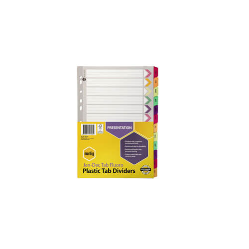 Marbig Jan-Dec Manilla Plastic Tab Dividers (A4)