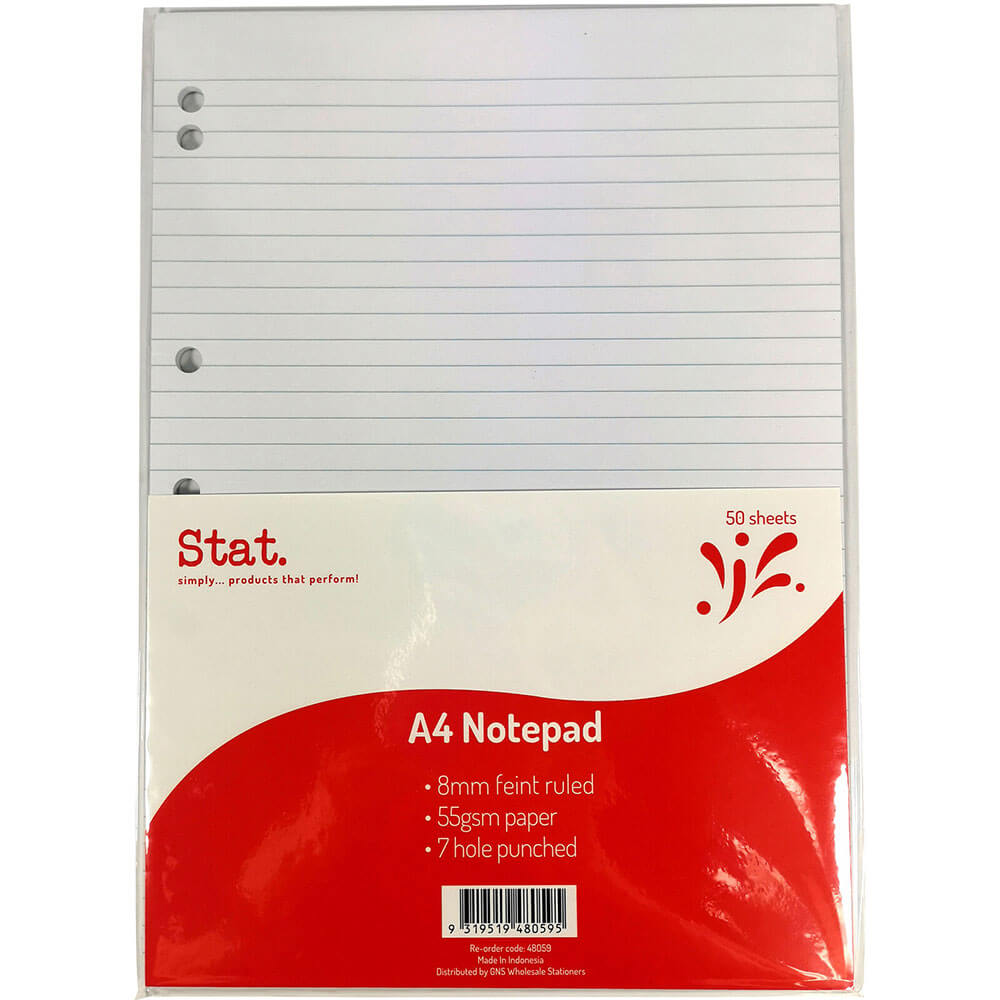 Stat Notepad 8mm styrede 50 ark A4 (hvid)